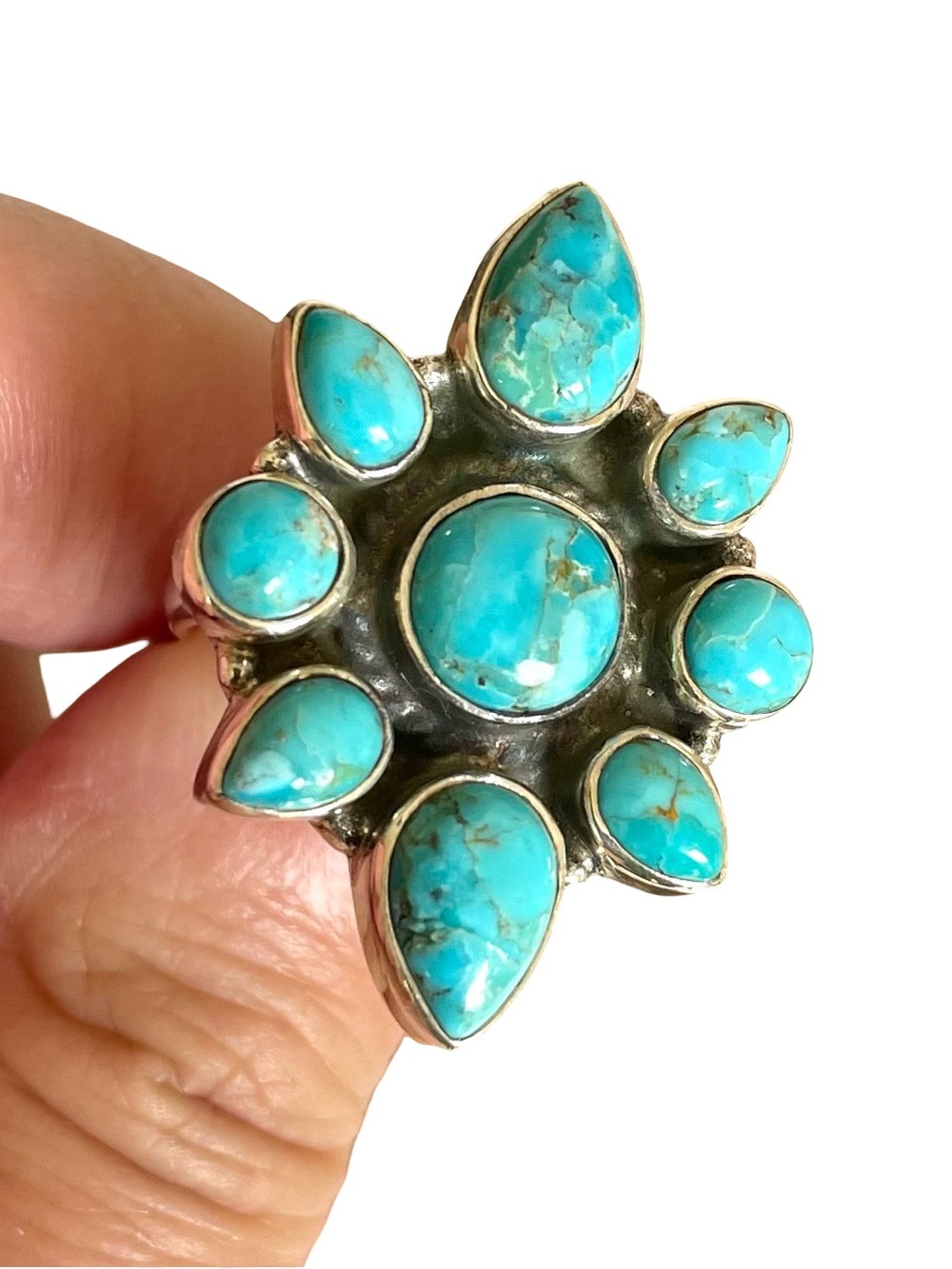 NWOT Turquoise And Sterling Silver Cluster Ring Size 8
